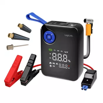 Powerbank LogiLink PA0358 4-em-1 para arranque de carro com compressor de ar, 7200 mAh, corrente de arranque 200A, lanterna LED