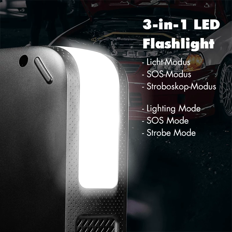 Powerbank LogiLink PA0358 4-em-1 para arranque de carro com compressor de ar, 7200 mAh, corrente de arranque 200A, lanterna LED