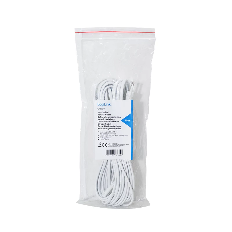 Cabo de alimentação LogiLink CP195W CEE 7/16 para IEC C7 branco 10 m
