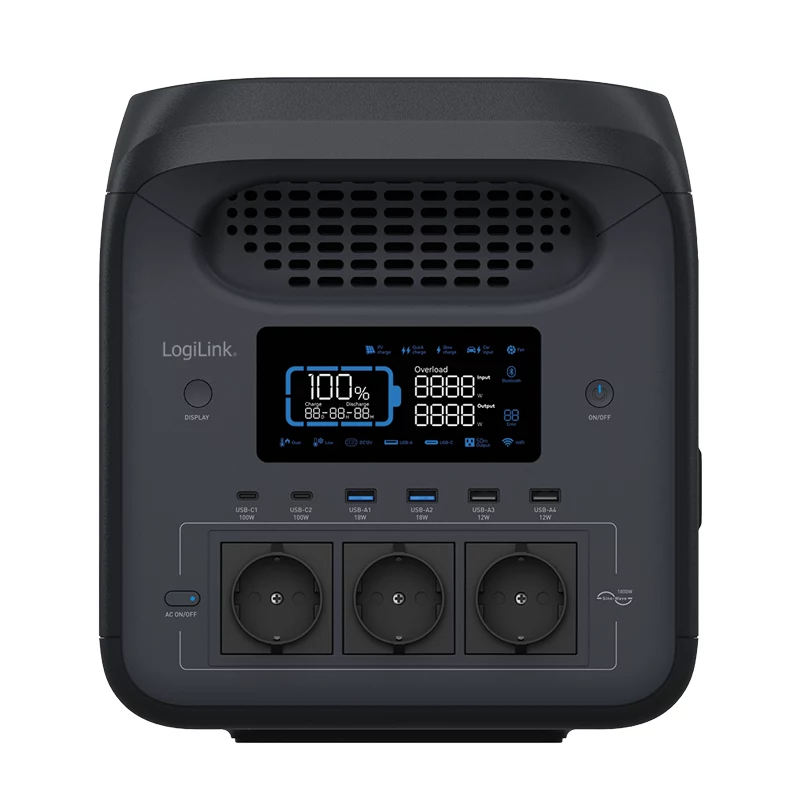 LogiLink PPS1800 estação de energia portátil, 1800 W, LiFePO4, compatível com Tuya