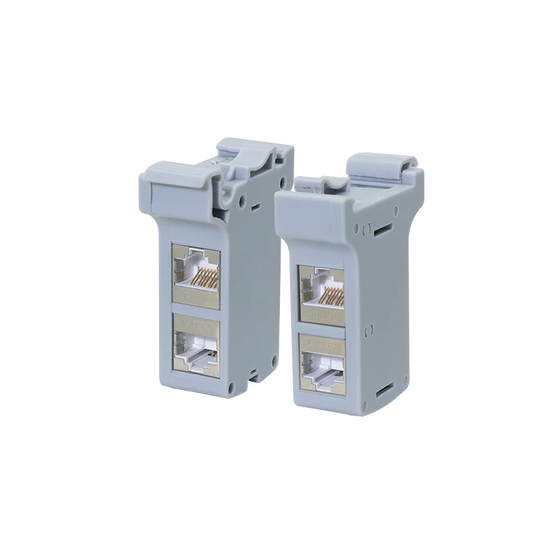 Adaptador de montagem em calha DIN LogiLink com 2 acopladores inline Cat.6A blindados, 10G, PoE++ (MP0079)