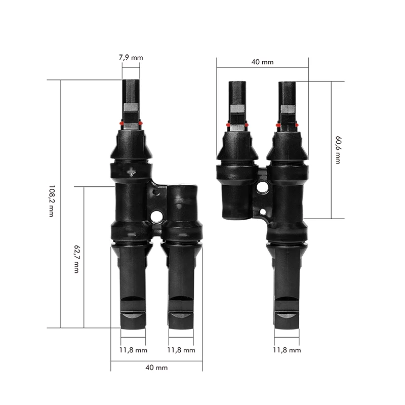 LogiLink conjunto de conectores solares em Y, 2 unid., compatível com MC4, ficha e conector fêmea, PVC, preto