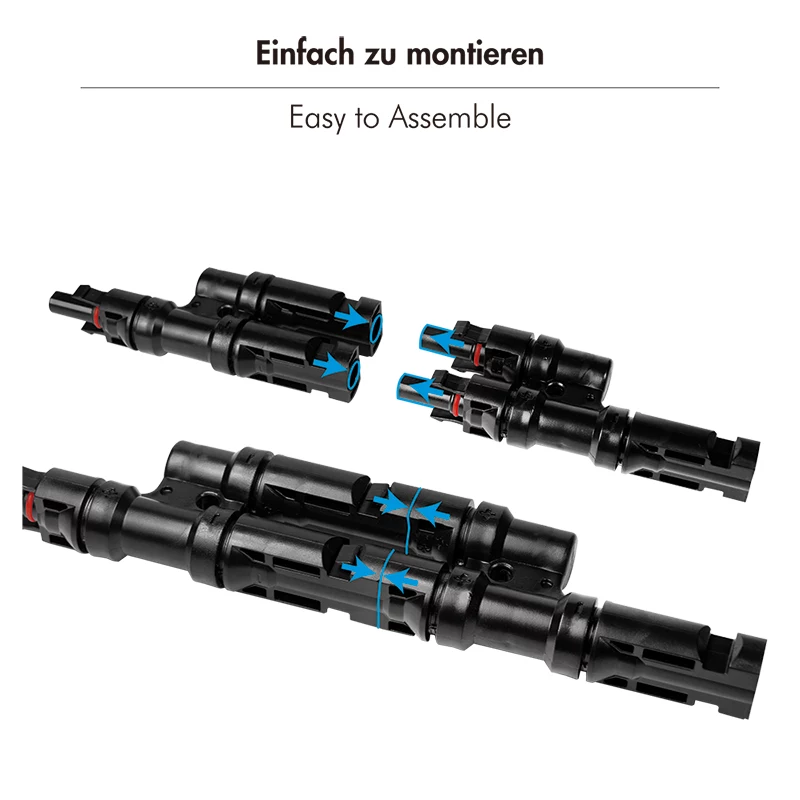 LogiLink conjunto de conectores solares em Y, 2 unid., compatível com MC4, ficha e conector fêmea, PVC, preto