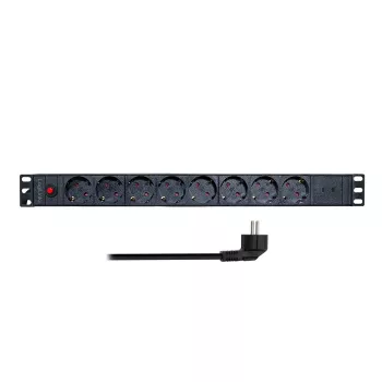 LogiLink PDU8C06 PDU 19 polegadas 1U 8 tomadas Schuko com proteção contra sobretensão, 2x USB-C, proteção contra sobrecarga, cabo de 2m, preto/prateado