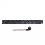 LogiLink PDU8C06 PDU 19 polegadas 1U 8 tomadas Schuko com proteção contra sobretensão, 2x USB-C, proteção contra sobrecarga, cabo de 2m, preto/prateado