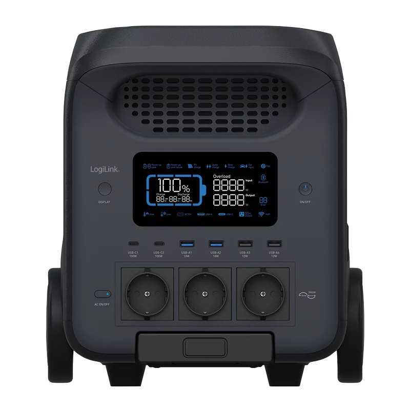 LOGILINK estação de energia portátil PPS3000, 3000W LiFePO4, 2560Wh, Tuya Smart, UPS