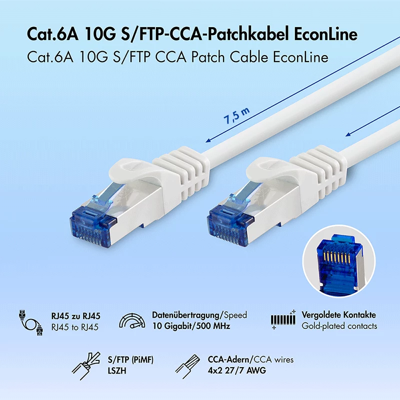 LogiLink cabo de rede Cat.6A S/FTP CCA LSZH, branco, 7,5 m, EconLine