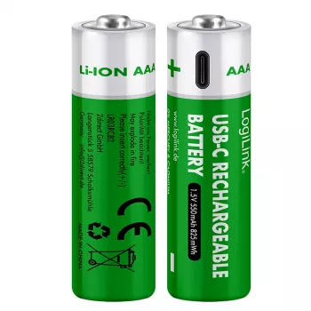 LogiLink LR03RCB2 pilhas AAA Li-Ion recarregáveis por USB-C, 1,5V, pack de 2