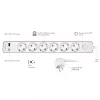 LogiLink régua de tomadas com 6 tomadas de segurança, USB-A e USB-C PD 20W, interruptor basculante, 1,5 m, branco