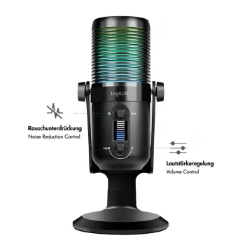 LogiLink microfone condensador USB com luz RGB, padrão cardióide, 20 Hz - 20 kHz, preto (HS0059)