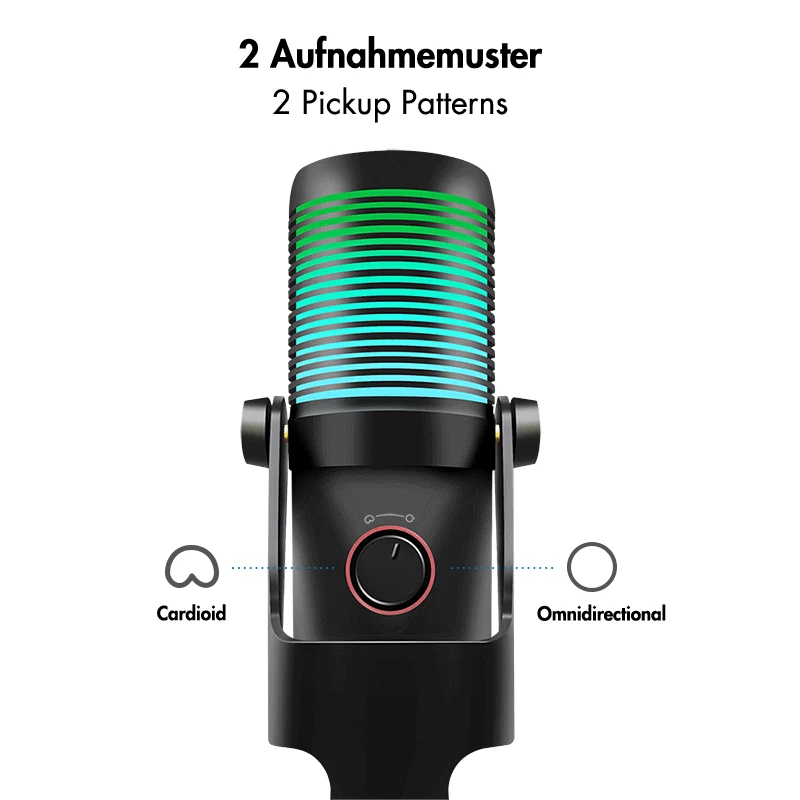 LogiLink microfone condensador USB com luz RGB, padrão cardióide, 20 Hz - 20 kHz, preto (HS0059)