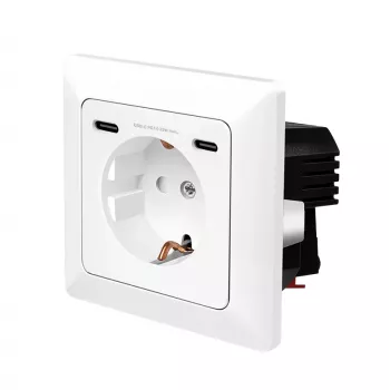Tomada de parede LogiLink com 1 tomada Schuko e carregador USB-C de 2 portas, 25W PD, branco