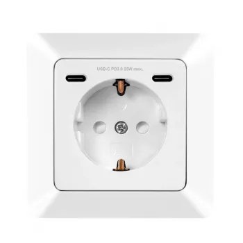 Tomada de parede LogiLink com 1 tomada Schuko e carregador USB-C de 2 portas, 25W PD, branco