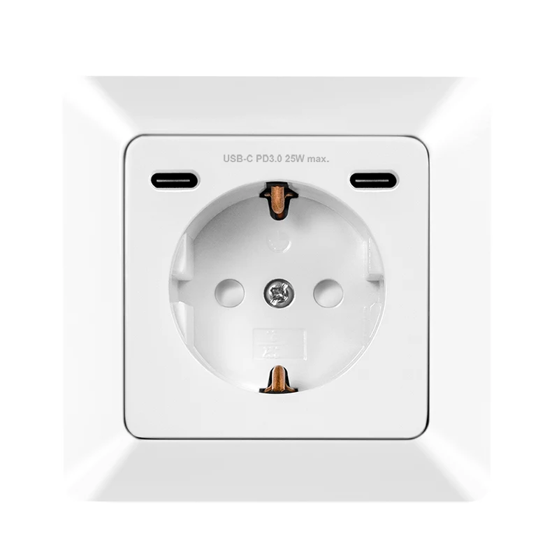 Tomada de parede LogiLink com 1 tomada Schuko e carregador USB-C de 2 portas, 25W PD, branco