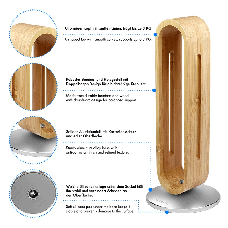 Suporte para auscultadores LogiLink AA0194 castanho-claro e prateado