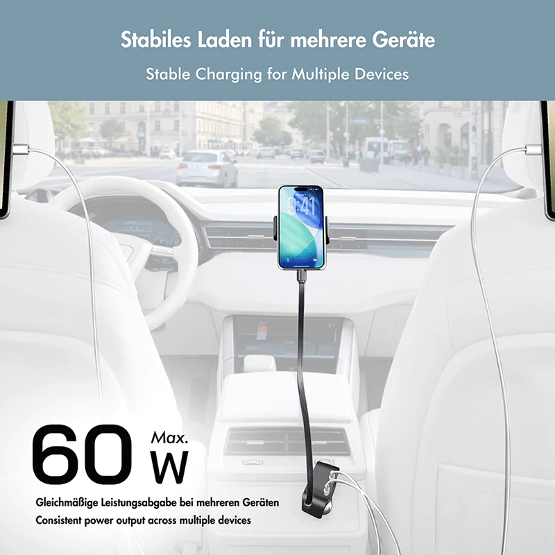 Carregador de automóvel USB LogiLink, 3 portas incl. cabo USB-C retrátil, 60W, PD, QC, preto