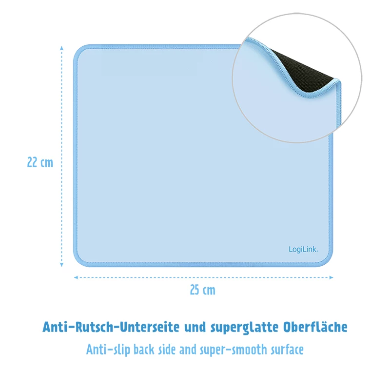 Tapete de rato LogiLink 220 x 250 mm azul - superfície têxtil, base de borracha antiderrapante