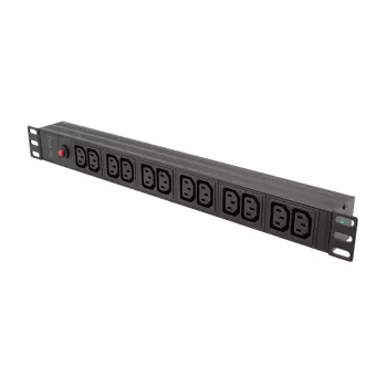 PDU de rack LogiLink 19 polegadas 1U com 12 tomadas IEC C13, 10A, com proteção contra sobrecarga