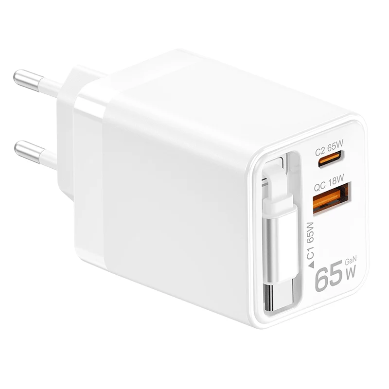 Carregador USB-A/C LogiLink 65 W GaN 3 portas branco com cabo USB-C