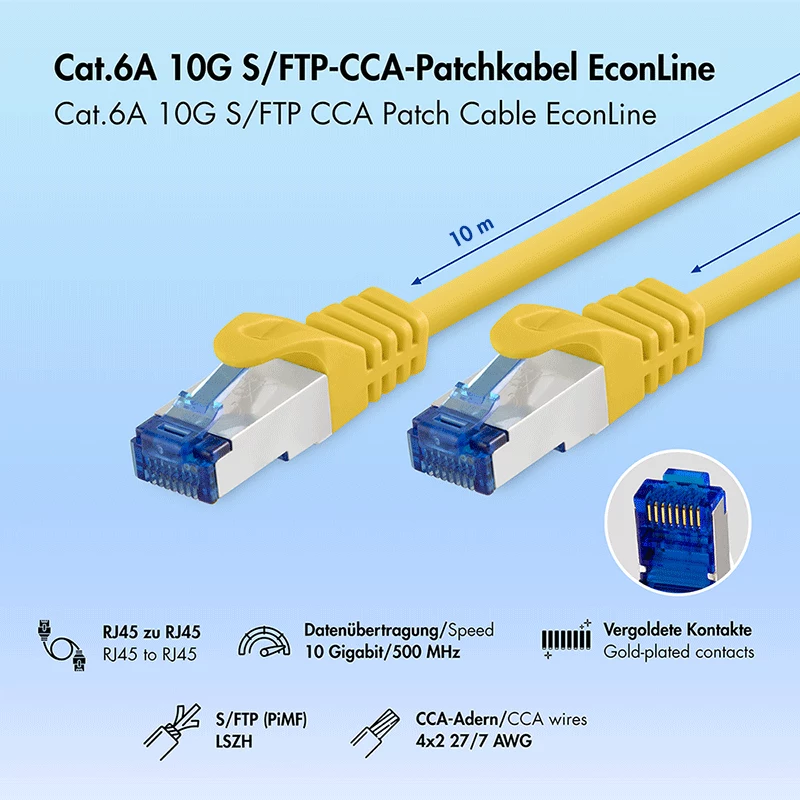 Cabo de rede LogiLink Cat.6A S/FTP LSZH, CCA, amarelo, 10 m, EconLine