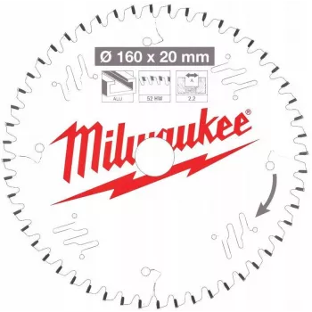 Lâmina de serra circular Milwaukee 160x20x2,2x52z TF Alumínio