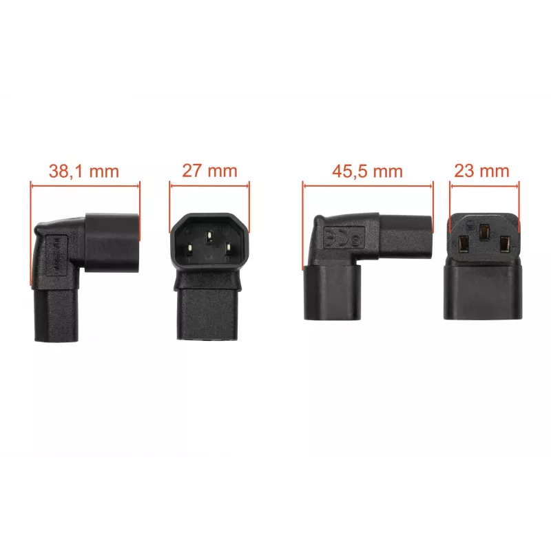 Adaptador de rede em ângulo IEC C14 para C13 Kabelmeister, 10A 250V, preto