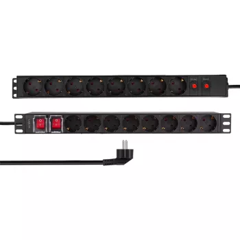 LogiLink PDU1601 Unidade de Distribuição de Energia para Rack 19 polegadas 1U, 16 Tomadas Schuko, Proteção contra Sobretensão, 16A, Cabo de 2m, Preto