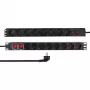LogiLink PDU1601 Unidade de Distribuição de Energia para Rack 19 polegadas 1U, 16 Tomadas Schuko, Proteção contra Sobretensão, 16A, Cabo de 2m, Preto