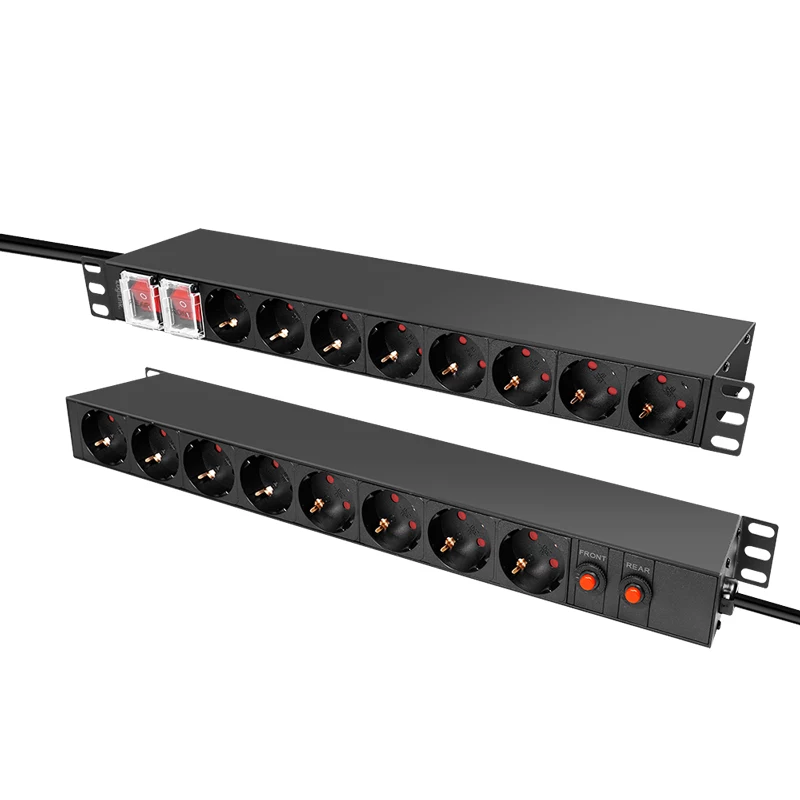 LogiLink PDU1601 Unidade de Distribuição de Energia para Rack 19 polegadas 1U, 16 Tomadas Schuko, Proteção contra Sobretensão, 16A, Cabo de 2m, Preto