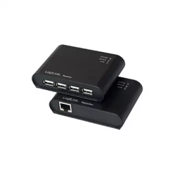 LogiLink Extensor USB 2.0 Cat.5 com Hub de 4 Portas, 50 m, Preto