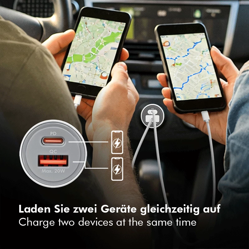 LogiLink Carregador de Automóvel USB, 2 Portas, Carregamento Rápido 20W, Prateado
