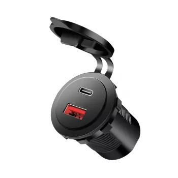 LogiLink PA0330 Carregador USB de automóvel de encastrar, USB-A + USB-C, 60 W, Power Delivery, preto