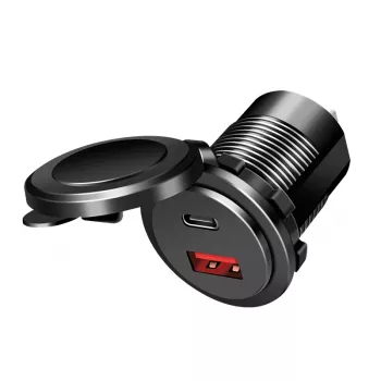 LogiLink PA0330 Carregador USB de automóvel de encastrar, USB-A + USB-C, 60 W, Power Delivery, preto