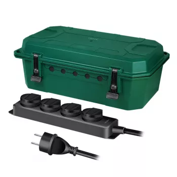 LogiLink Caixa de Distribuição de Energia para Exterior com Régua de 4 Tomadas, IP54, Verde, Cabo de 2m