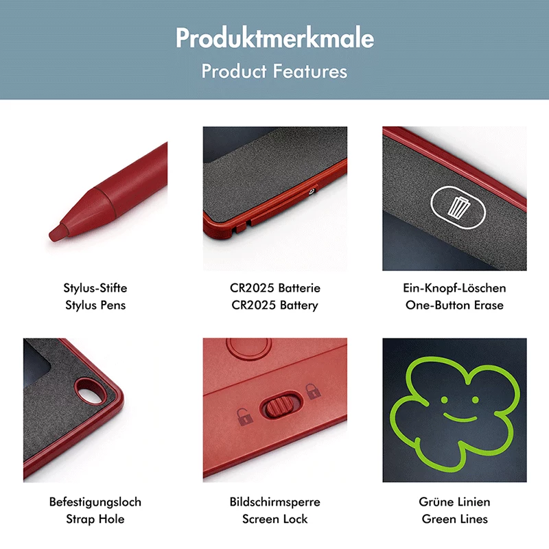 LogiLink Tablet de escrita LCD 8,5 polegadas, vermelho, com 2 ímanes