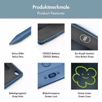 LogiLink Tablet de escrita LCD 8.5, monocromático, com 2 ímanes, azul