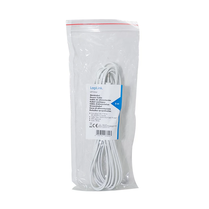 Cabo de alimentação LogiLink CP193W CEE 7/16 para IEC C7 branco 5 m