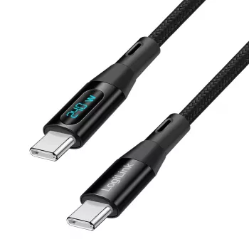 Cabo USB 2.0 Type-C LogiLink com indicador de potência, C/M para C/M, 480 Mbps, 240W PD 3.1, nylon trançado, preto, 1 m