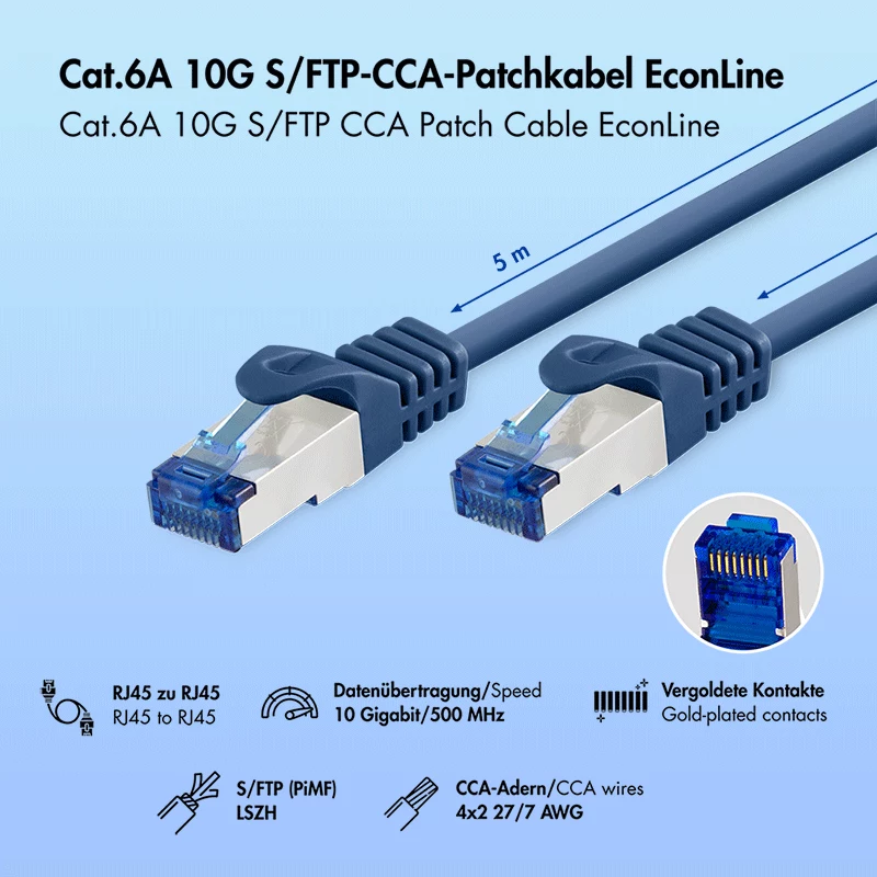 Cabo de patch Cat.6A S/FTP LSZH LogiLink, 5 m, azul, EconLine
