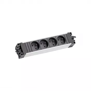 Régua de tomadas Bachmann STEP ALU 6x UTE GST18 France – 6 tomadas em alumínio com entrada GST18, 230V/16A, 3680W, prateado/preto