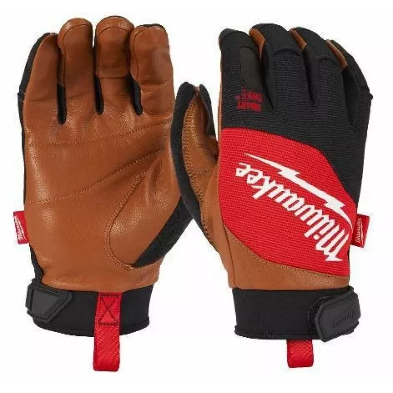 Luvas de trabalho híbridas em pele Milwaukee tamanho M/8 com compatibilidade com ecrã tátil SMARTSWIPE