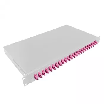 Patch panel de fibra ótica LogiLink F24LC4G 24 portas LC Duplex, 1U montagem em rack 19 polegadas, aço cinzento