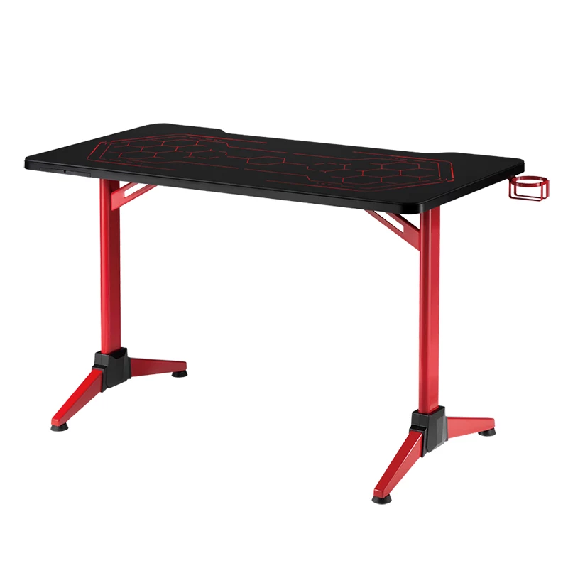 Secretária gaming LogiLink, 120x60 cm, tampo em vidro temperado com iluminação RGB, moldura vermelha