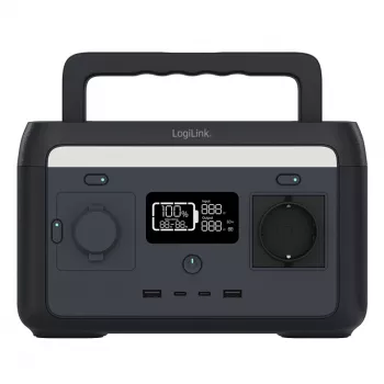 Estação de energia portátil LogiLink 300W bateria LiFePO4, 288Wh onda sinusoidal pura, 60W USB-C PD, QC3.0, Solar Ready