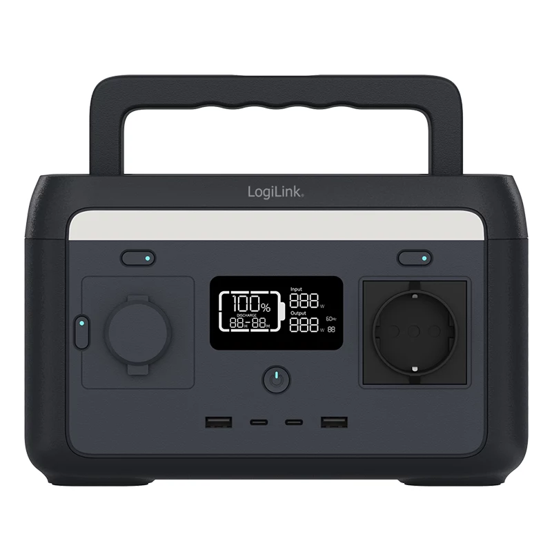 Estação de energia portátil LogiLink 300W bateria LiFePO4, 288Wh onda sinusoidal pura, 60W USB-C PD, QC3.0, Solar Ready