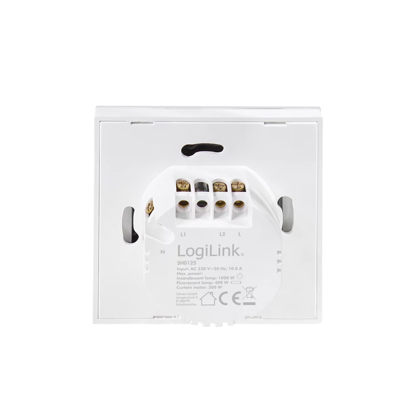 Interruptor de luz inteligente LogiLink WiFi Smart EU, 2 vias, compatível com Tuya, branco