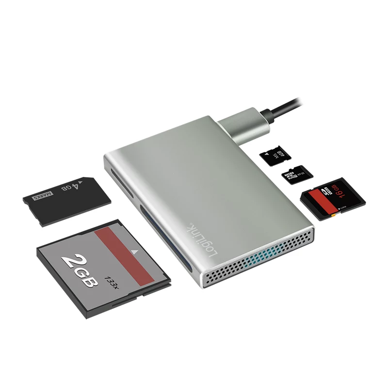 Leitor de cartões LogiLink USB 3.2 Gen1 5 em 1, caixa em metal, prateado