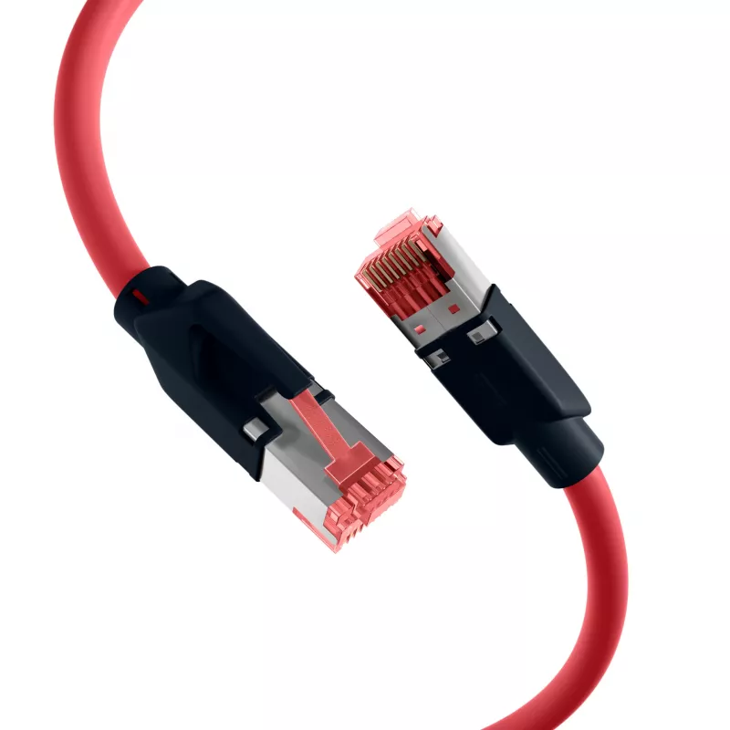 Cabo de patch industrial EFB Elektronik K8048PUI30 RJ45 Cat.6A S/FTP PUR, Draka UC900 TM21, bainha resistente a óleo e UV, 4x2 x AWG26/7, 30 m, vermelho