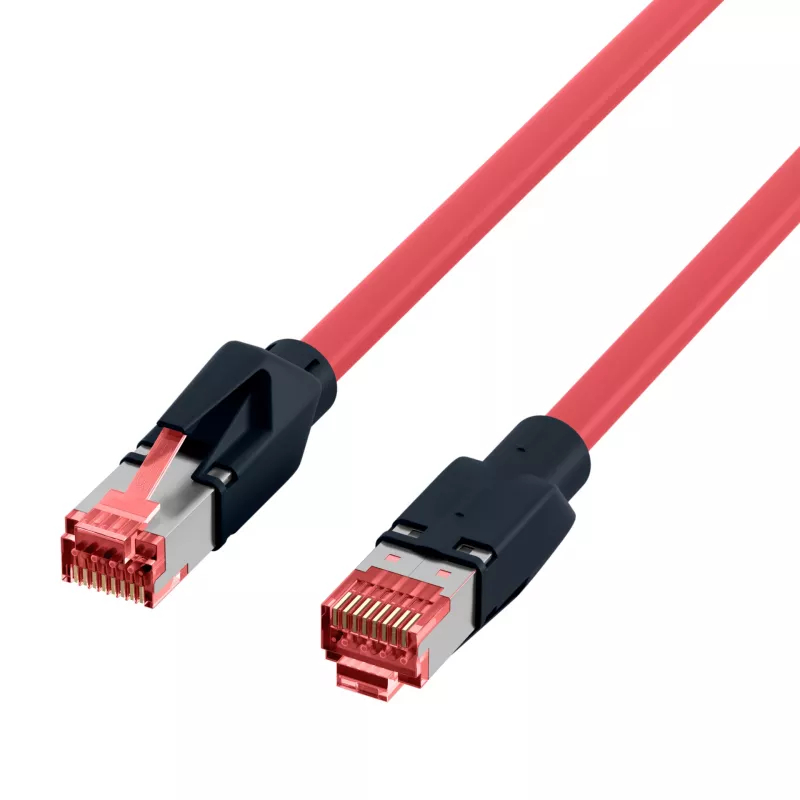 Cabo de patch industrial EFB Elektronik K8048PUI30 RJ45 Cat.6A S/FTP PUR, Draka UC900 TM21, bainha resistente a óleo e UV, 4x2 x AWG26/7, 30 m, vermelho