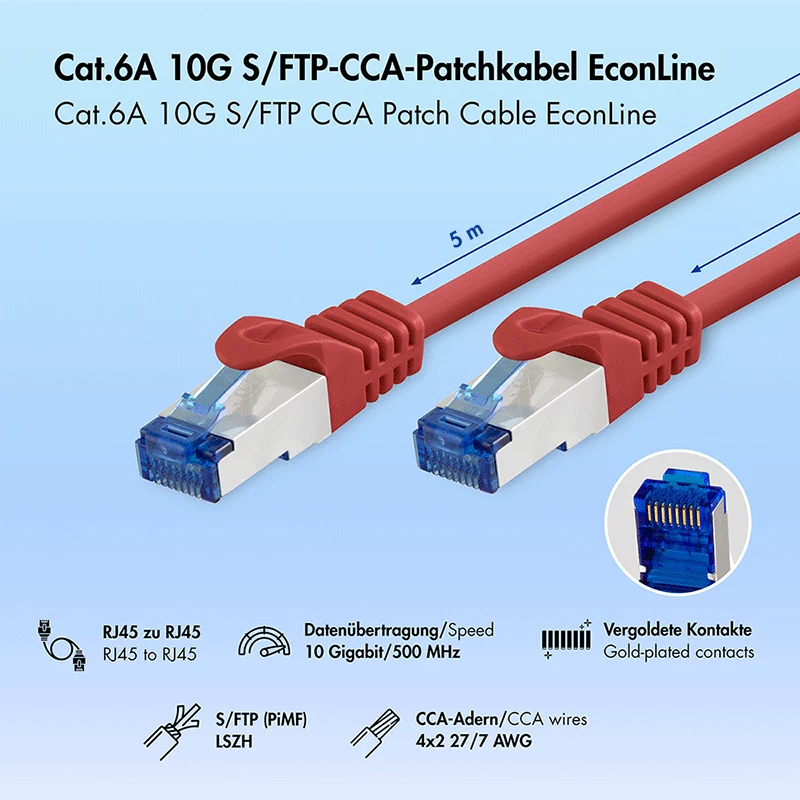 Cabo de patch LogiLink Cat.6A S/FTP LSZH, 5 m, vermelho, EconLine